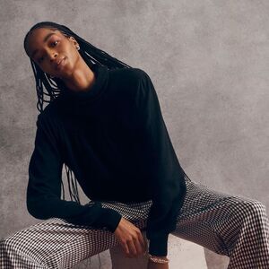 Madewell Women’s True Black Shirred Balloon-Sleeve Turtleneck Sweater Size: M